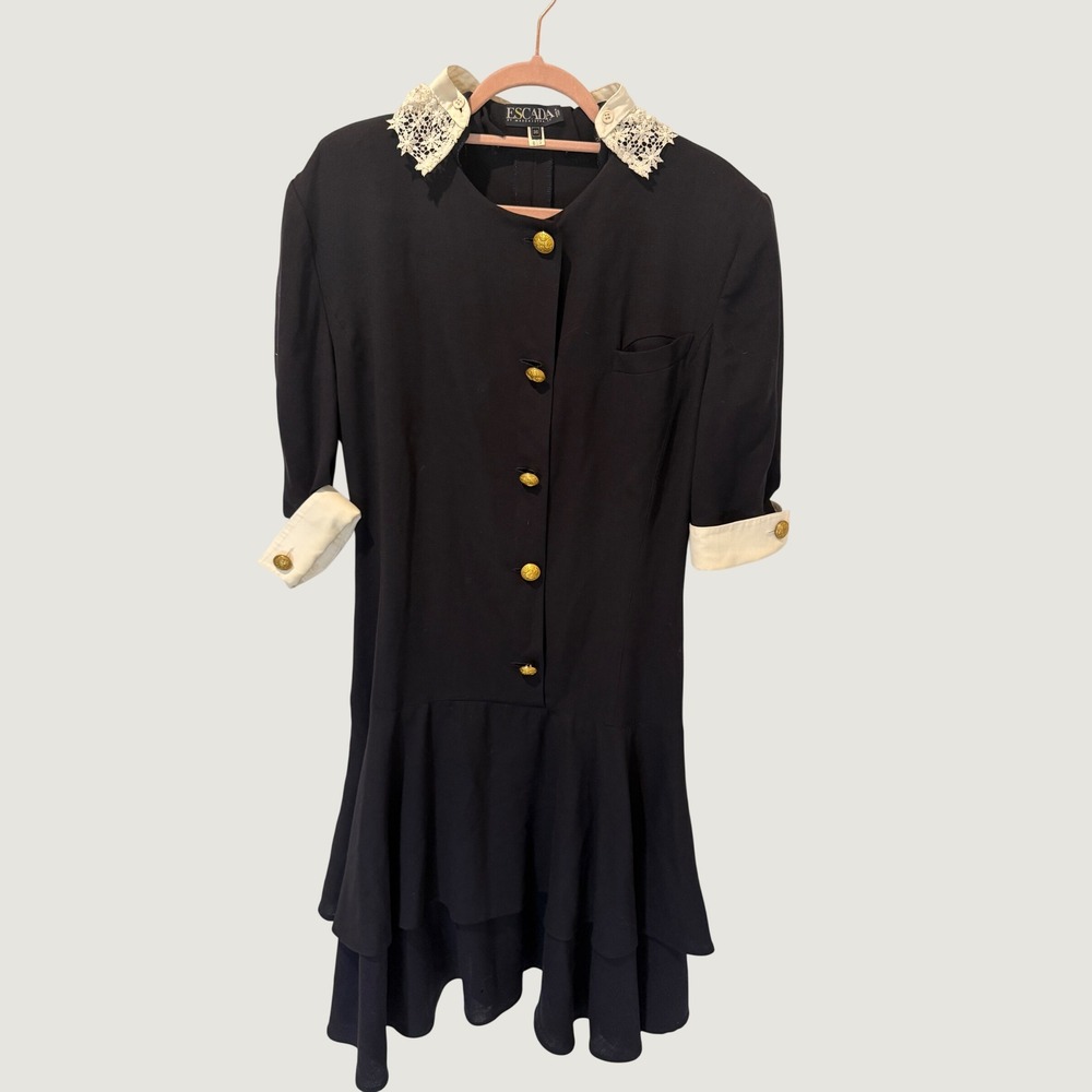 Vintage 80s Escada Margaretha Ley Lace Collar Ruffle Dress Size 38